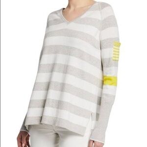 𝅺guc Beach Stripe V-Neck Raglan-Sleeve white gray yellow Sweater M